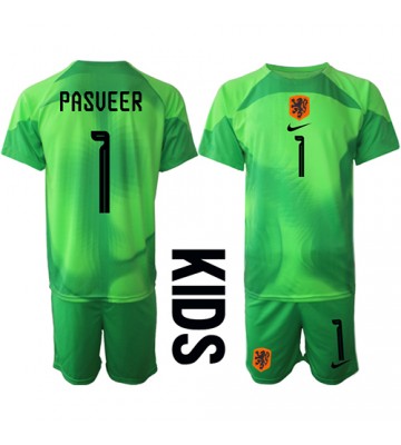 Netherlands Remko Pasveer #1 Goalkeeper Replica Home Stadium Kit for Kids World Cup 2022 Short Sleeve (+ pants)